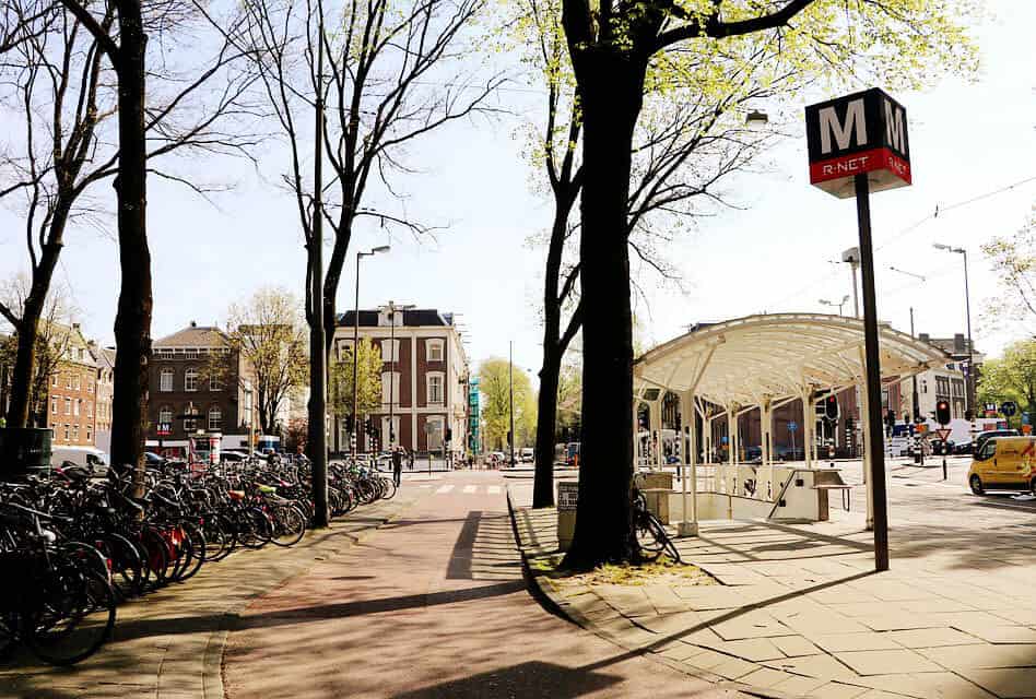metro station sign on street amsterdam