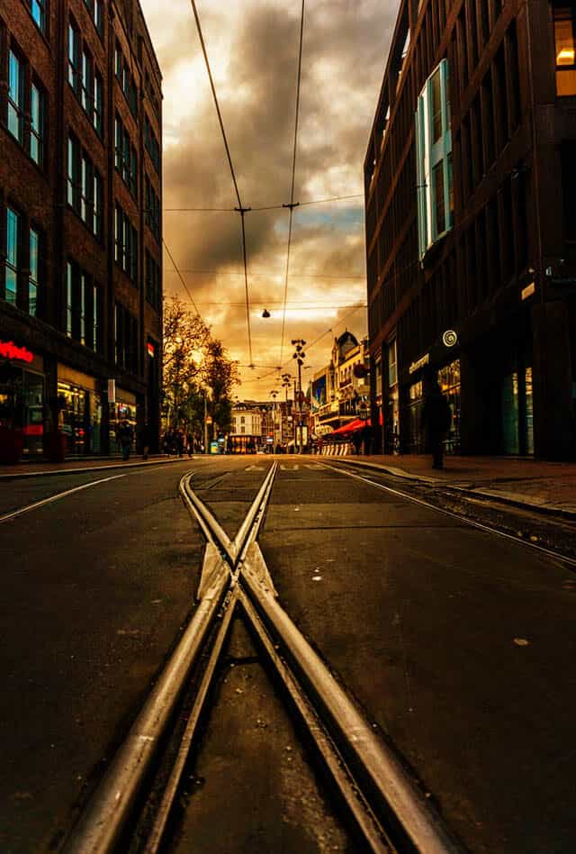 tram tracks in amsterdam
