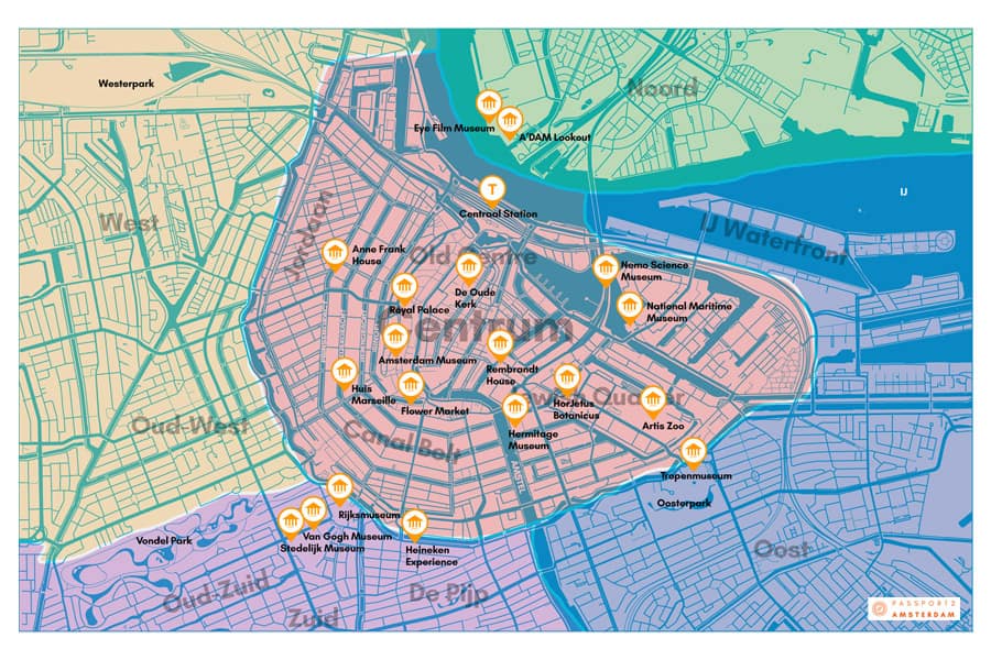 amsterdam area map with attractions shown