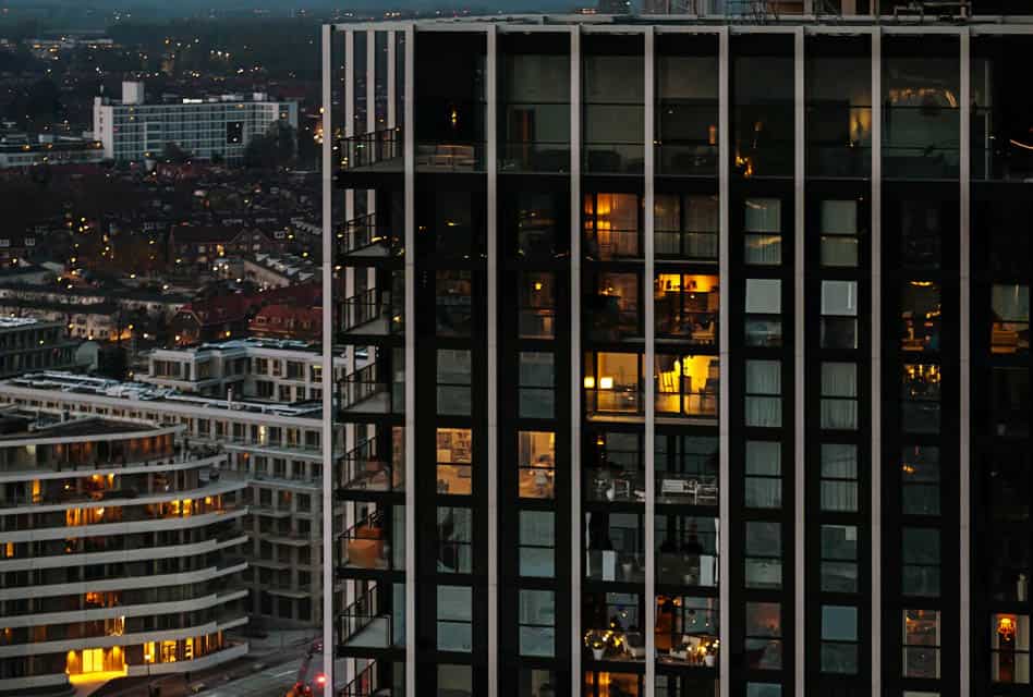 hotel night amsterdam windows lit